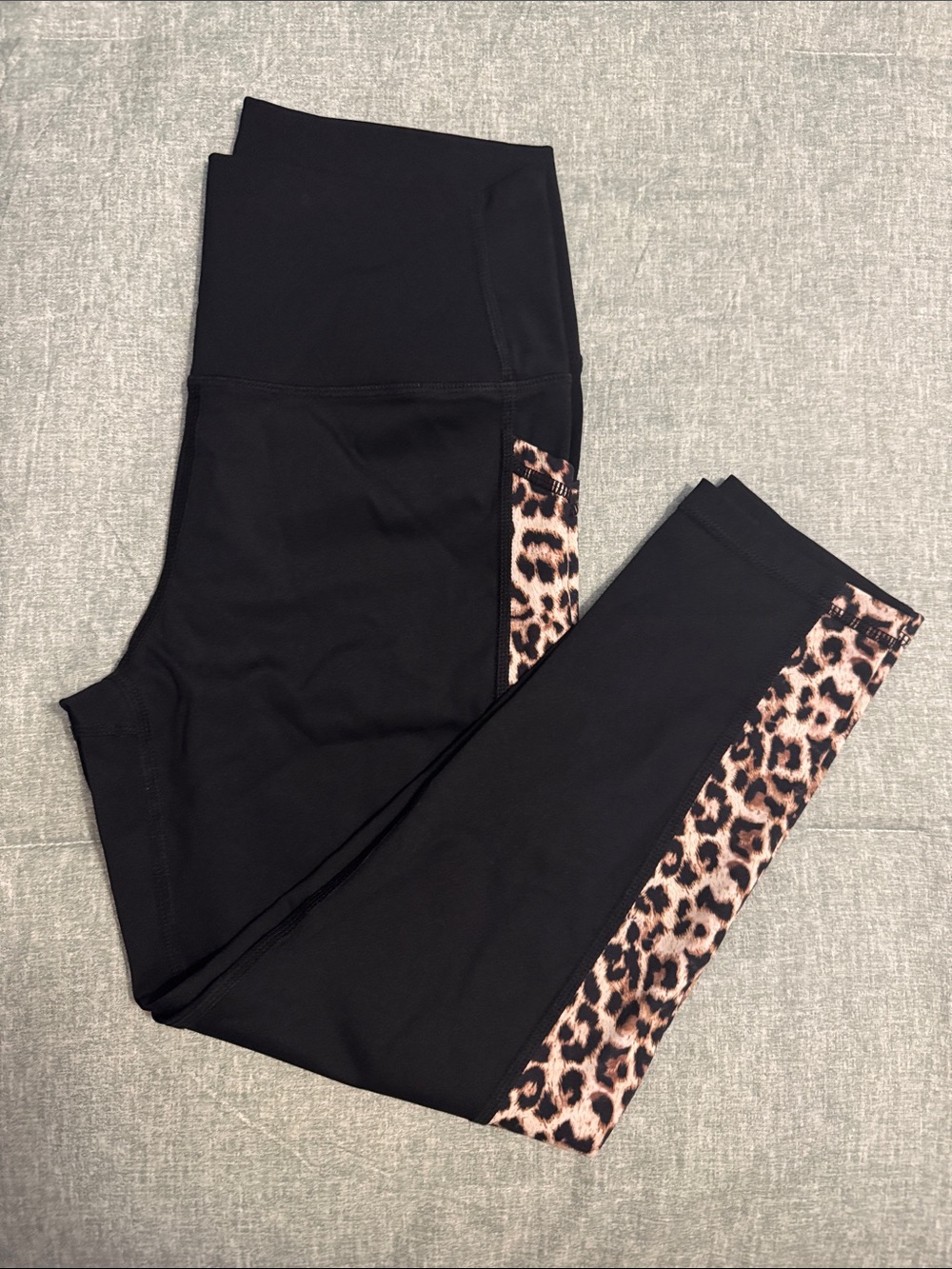 ZYIA Black Leggings with Leopard Print Side Panels